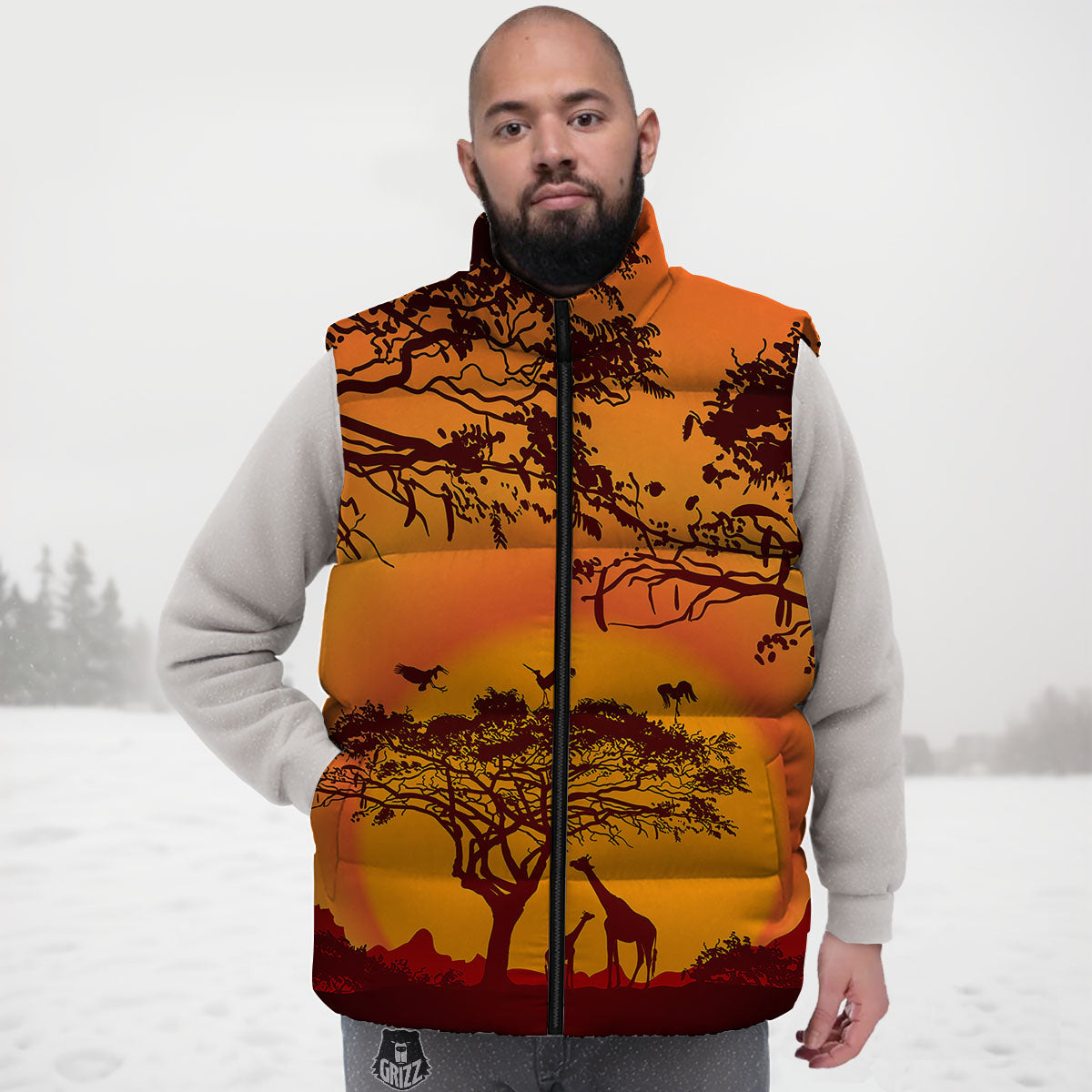 Sunset African Savanna Print Down Vest