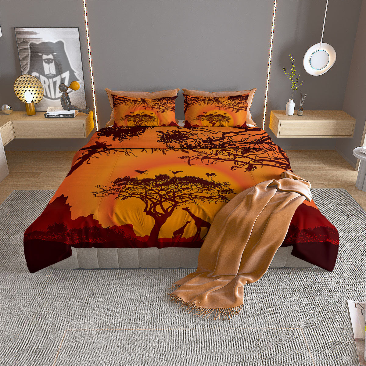 Sunset African Savanna Print Duvet Cover Bedding Set