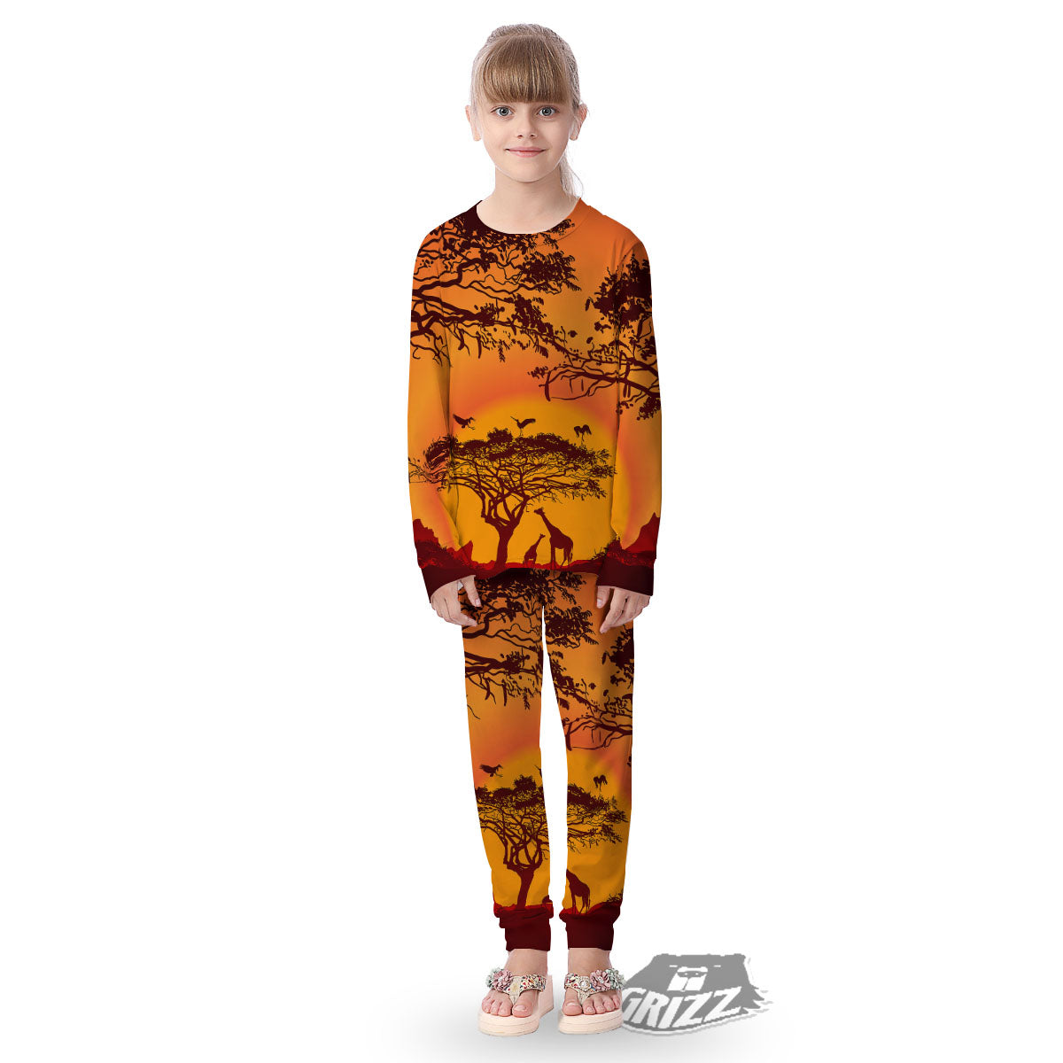Sunset African Savanna Print Kid's Pajamas-grizzshop