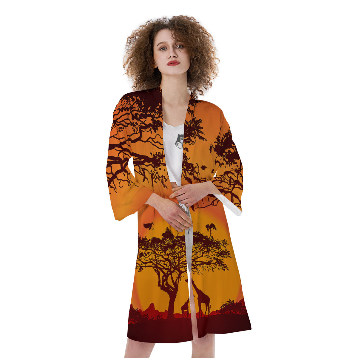 Sunset African Savanna Print Kimono-grizzshop