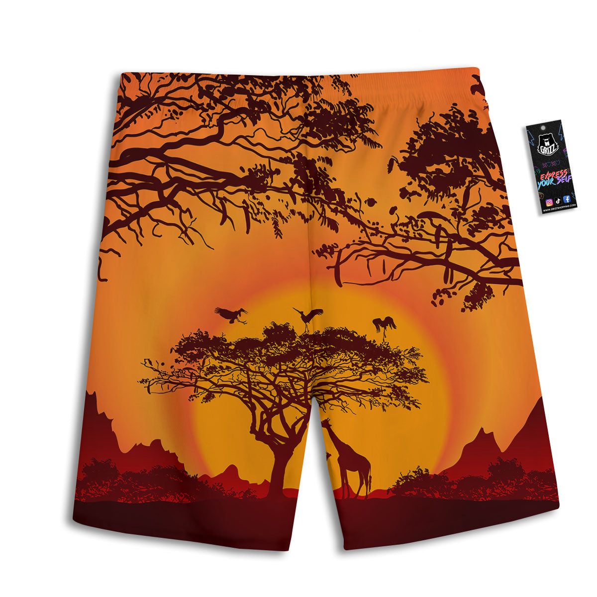 Sunset African Savanna Print Men's Athletic Shorts