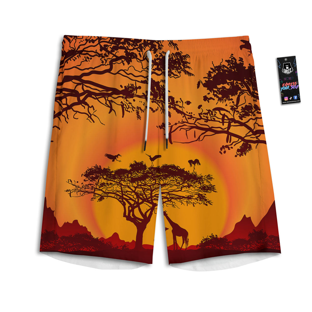 Sunset African Savanna Print Men's Athletic Shorts