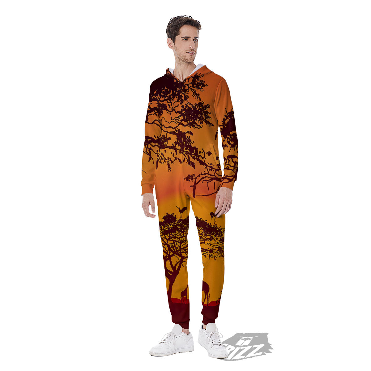 Sunset African Savanna Print Men's Jumpsuit-grizzshop