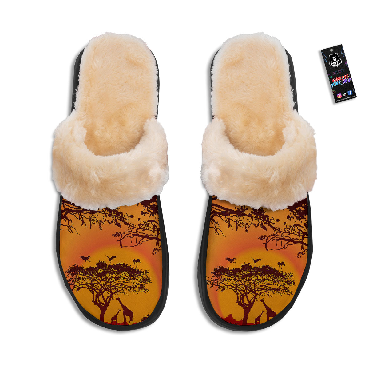 Sunset African Savanna Print Slippers-grizzshop