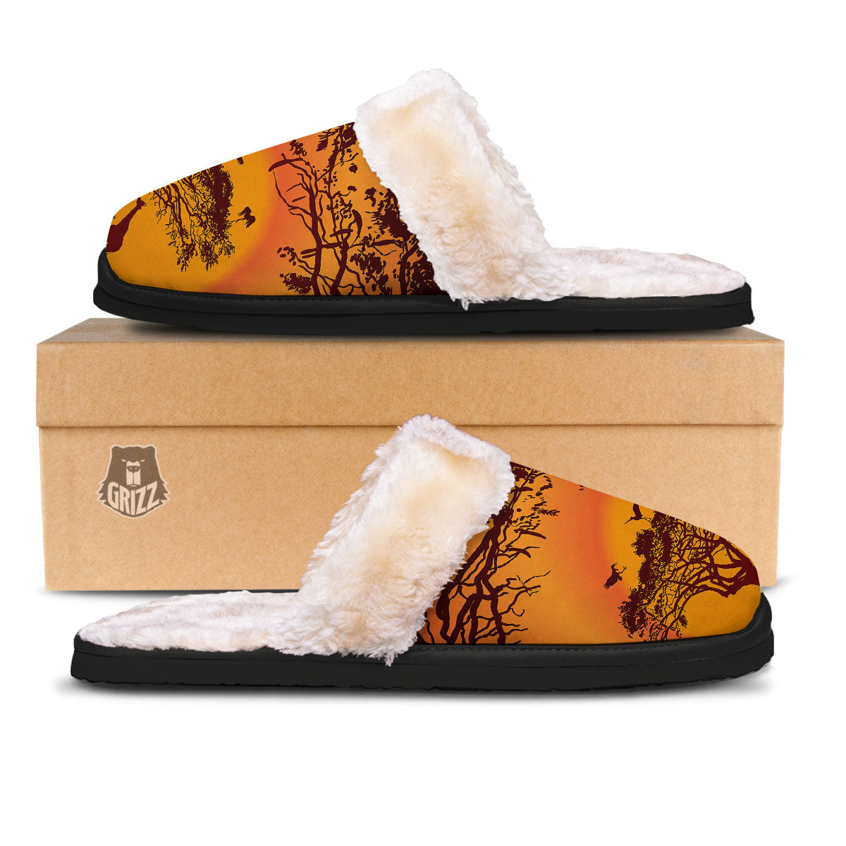 Sunset African Savanna Print Slippers-grizzshop