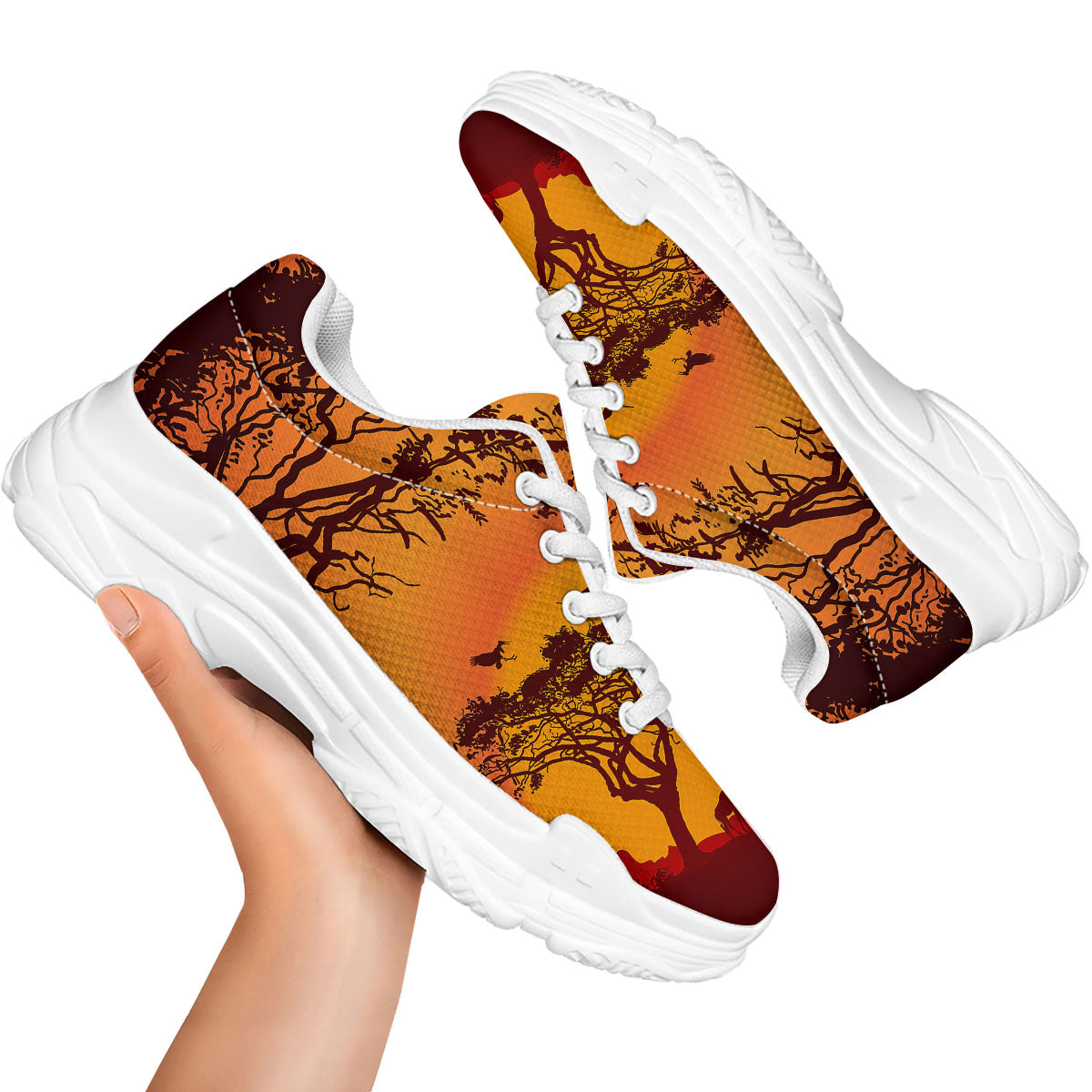Sunset African Savanna Print White Chunky Shoes-grizzshop