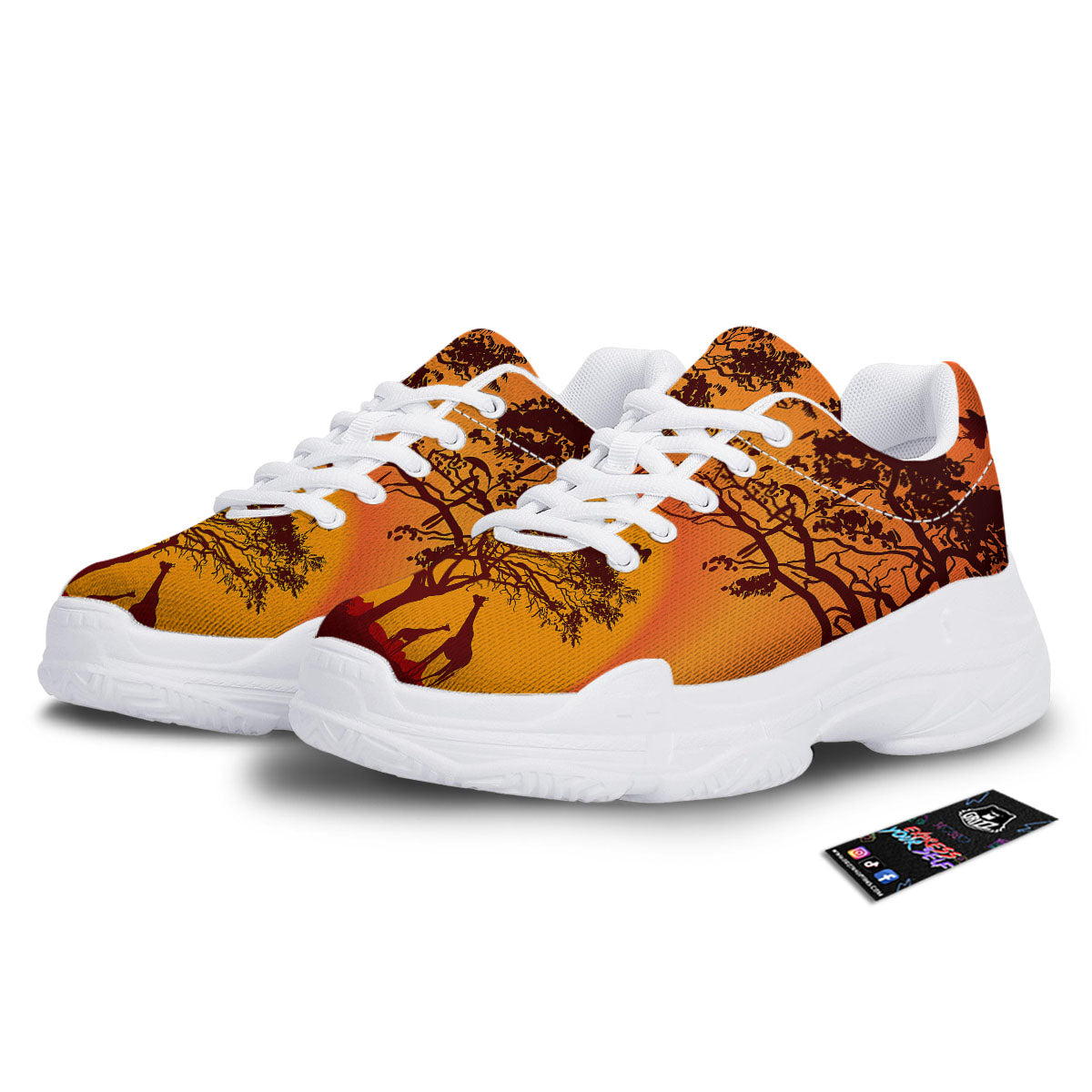 Sunset African Savanna Print White Chunky Shoes-grizzshop