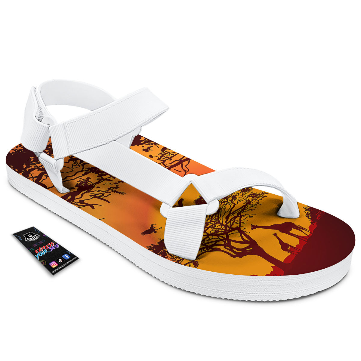 Sunset African Savanna Print White Open Toe Sandals-grizzshop