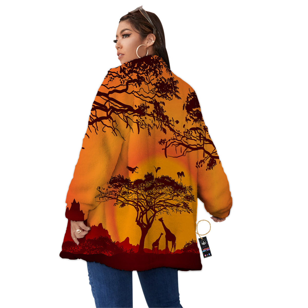 Sunset African Savanna Print Women's Sherpa Jacket-grizzshop