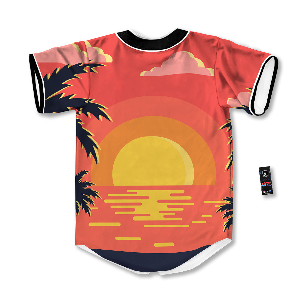Sunset And Beach Pink Sky Print Baseball Jersey-grizzshop