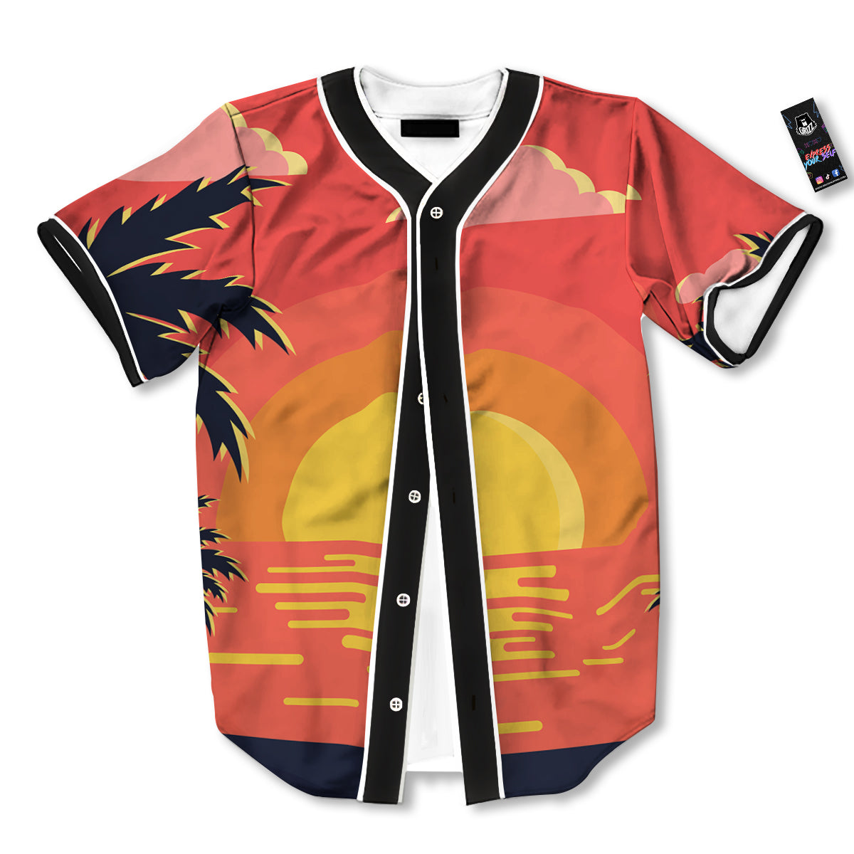 Sunset And Beach Pink Sky Print Baseball Jersey-grizzshop