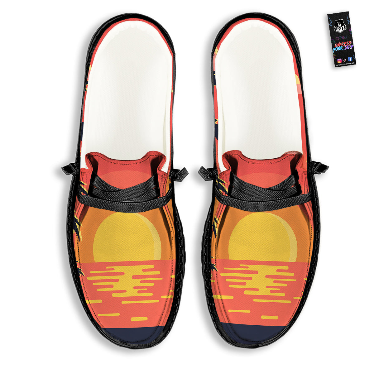 Sunset And Beach Pink Sky Print Black Loafers-grizzshop