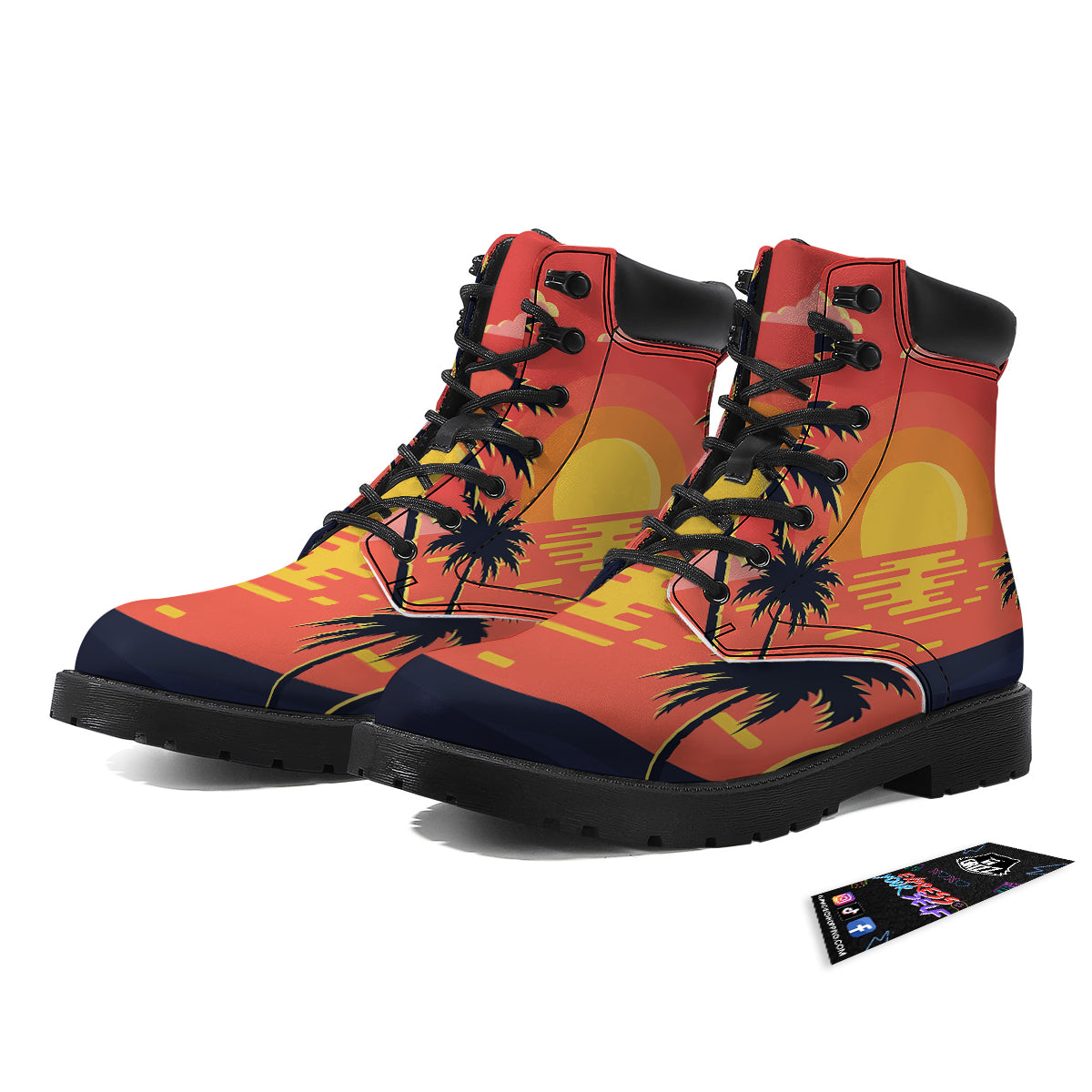 Sunset And Beach Pink Sky Print Boots-grizzshop
