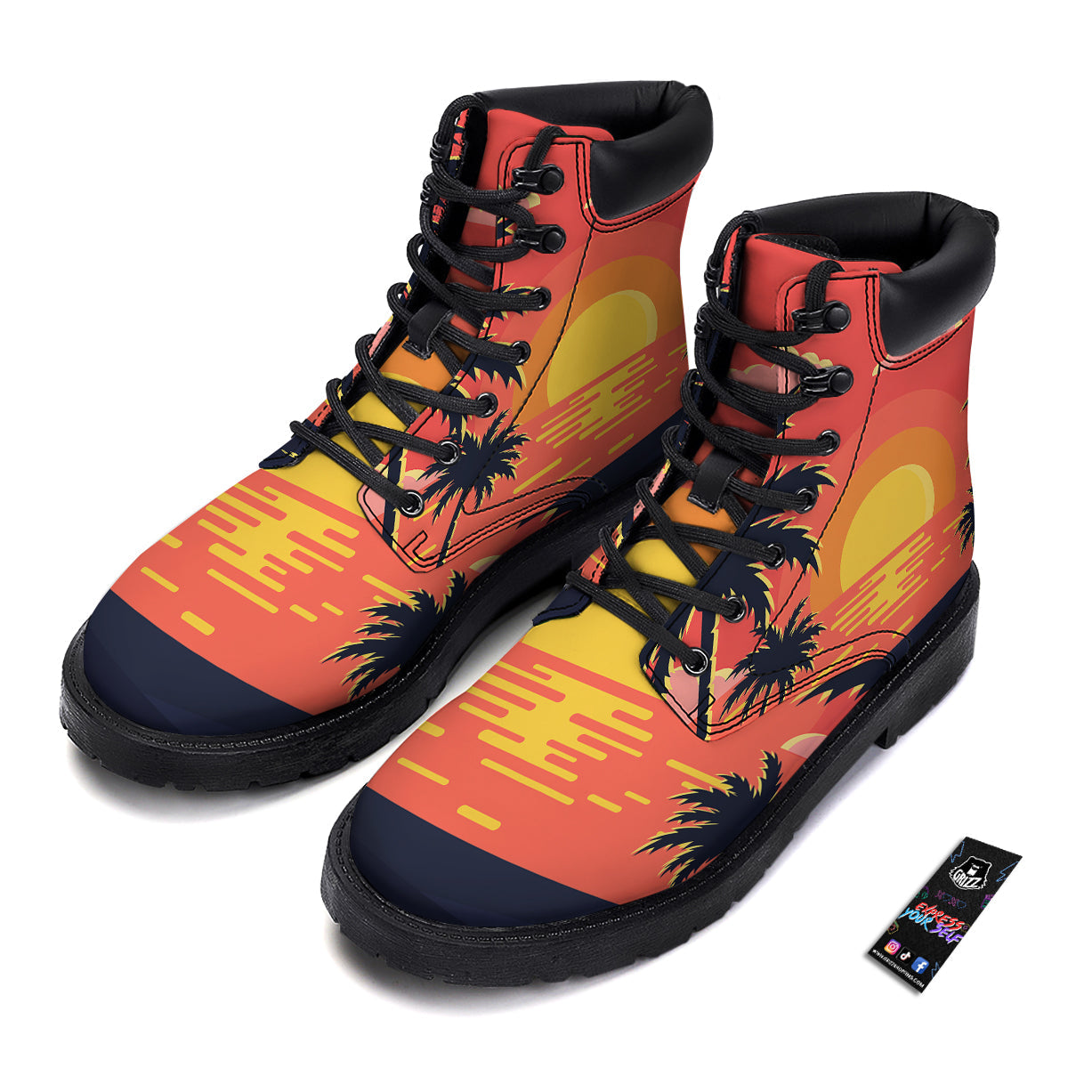 Sunset And Beach Pink Sky Print Boots-grizzshop
