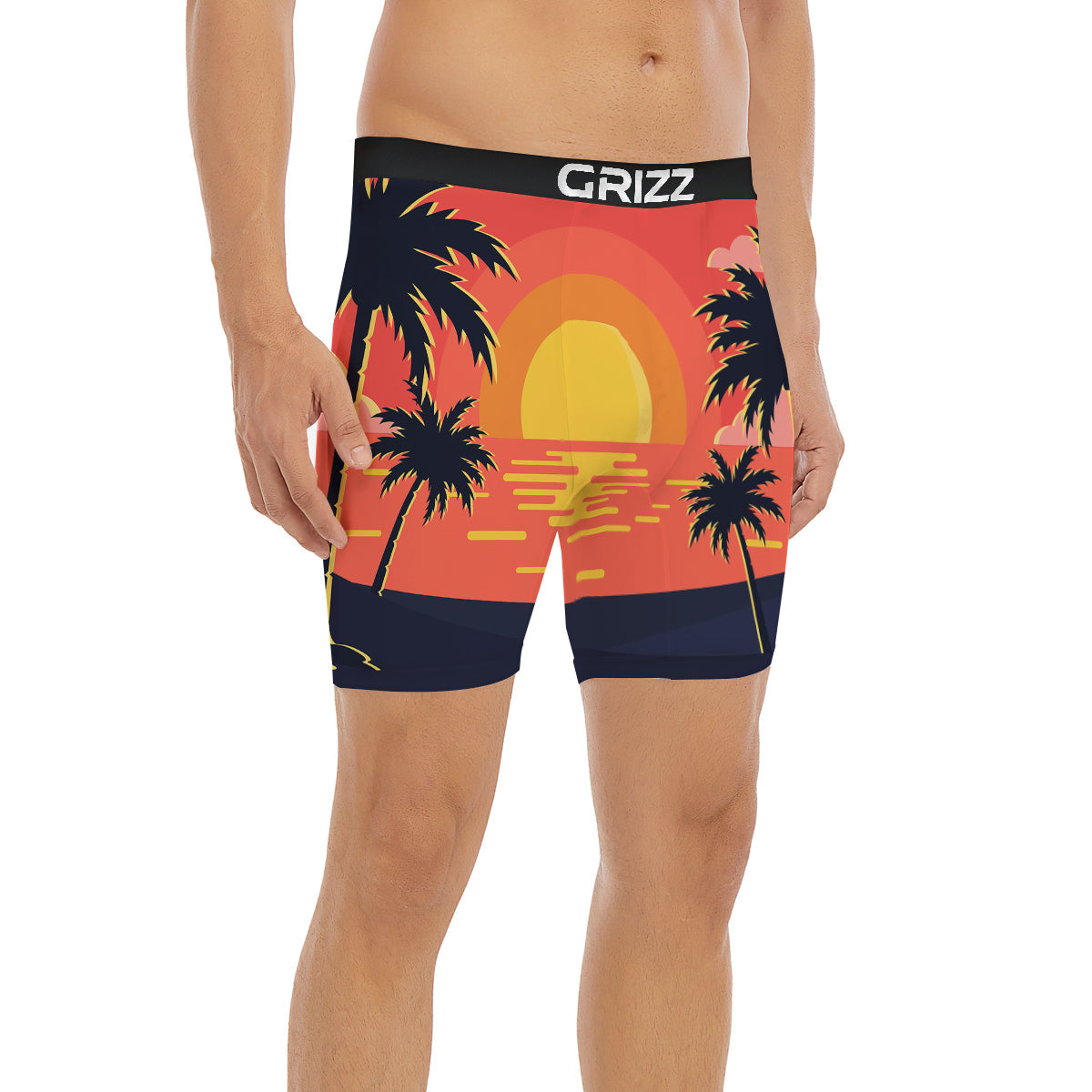 Sunset And Beach Pink Sky Print Boxer Briefs-grizzshop