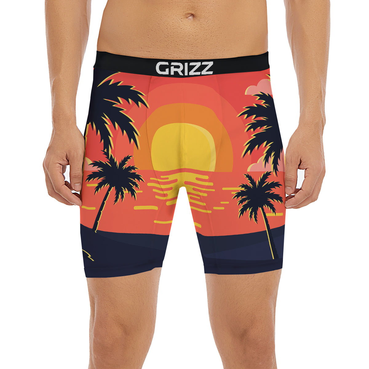 Sunset And Beach Pink Sky Print Boxer Briefs-grizzshop