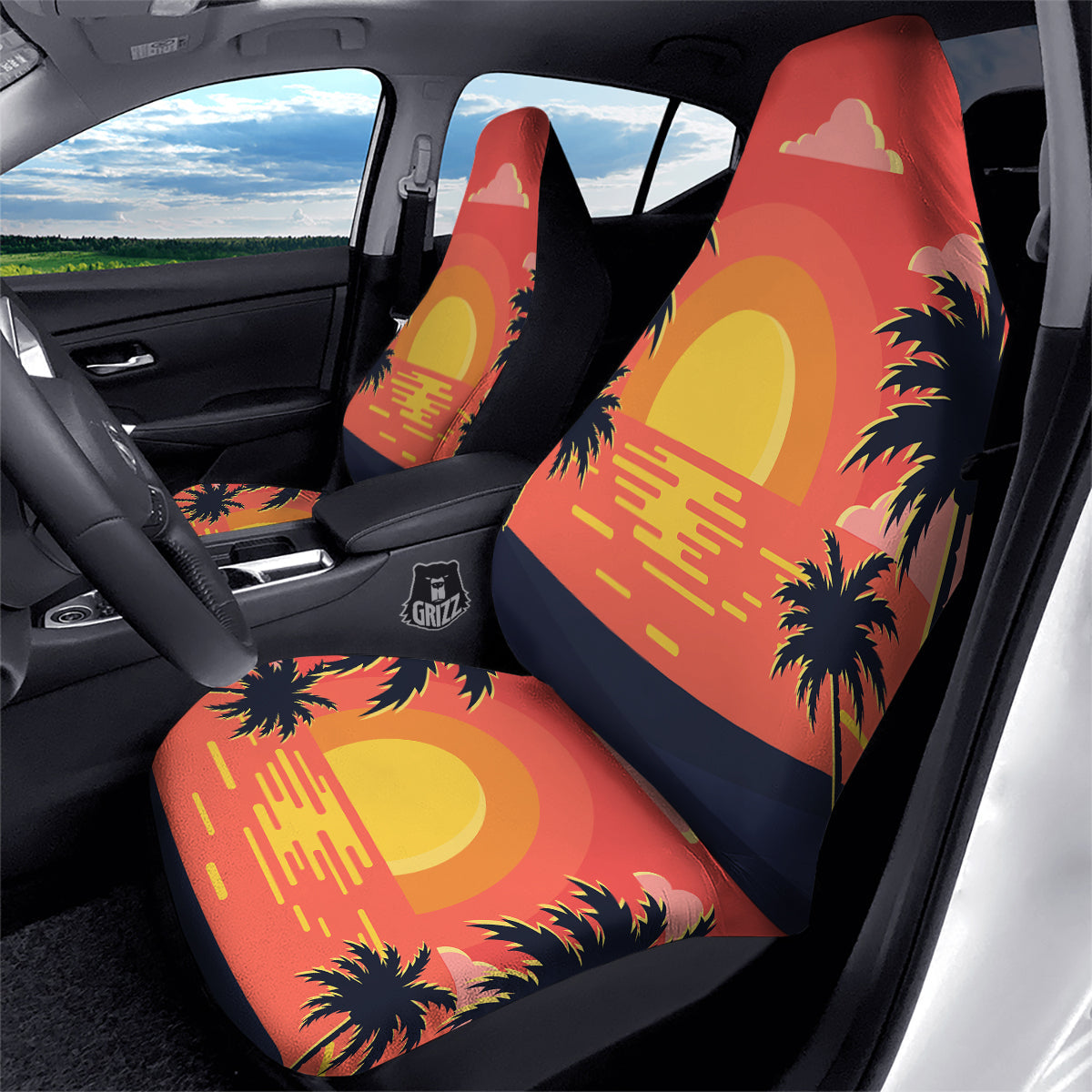 Sunset And Beach Pink Sky Print Car Seat Covers-grizzshop