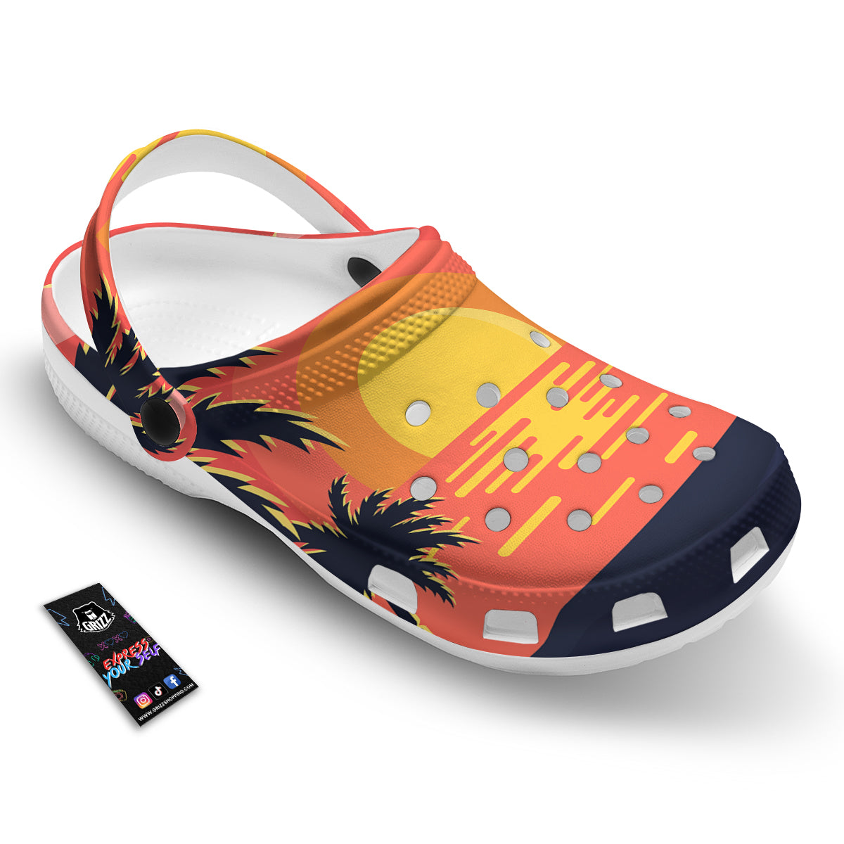 Sunset And Beach Pink Sky Print Clog-grizzshop