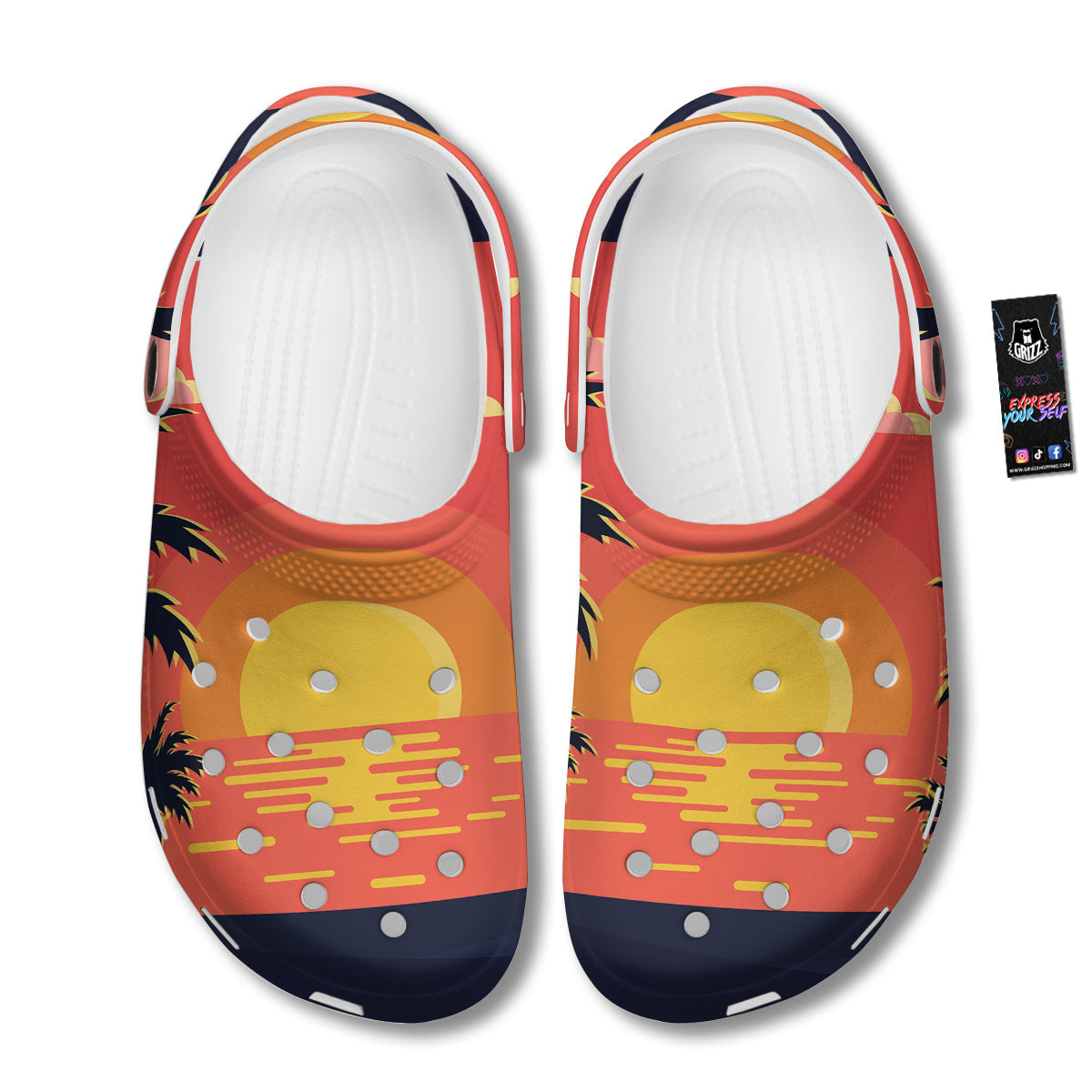 Sunset And Beach Pink Sky Print Clog-grizzshop