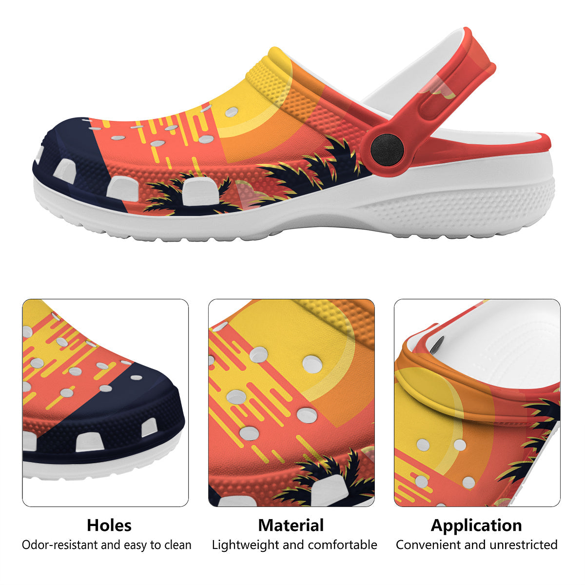 Sunset And Beach Pink Sky Print Clog-grizzshop