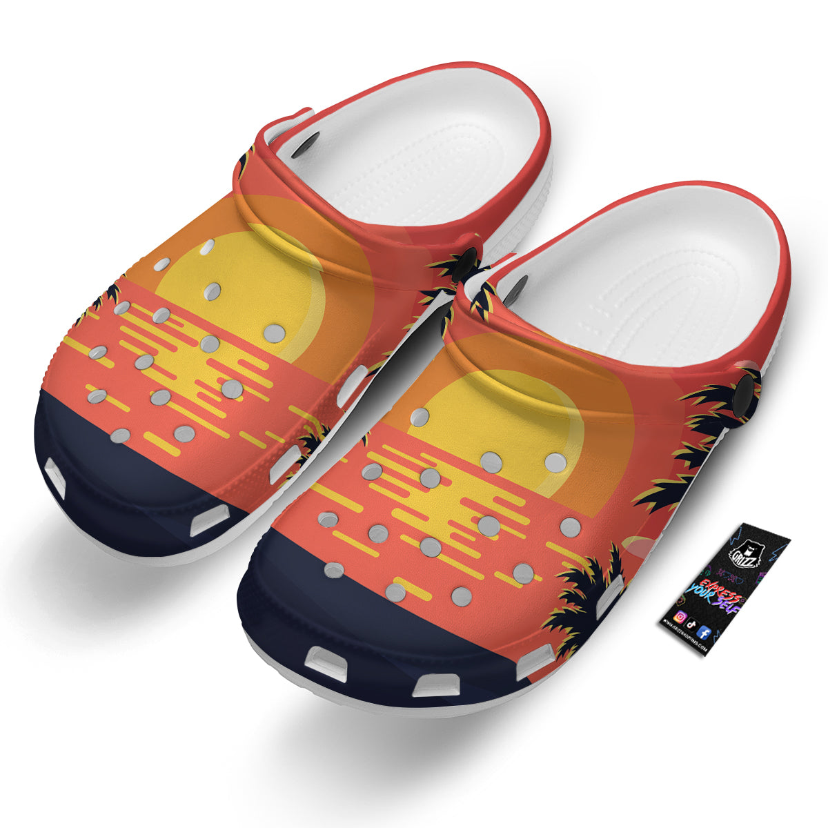 Sunset And Beach Pink Sky Print Clog-grizzshop