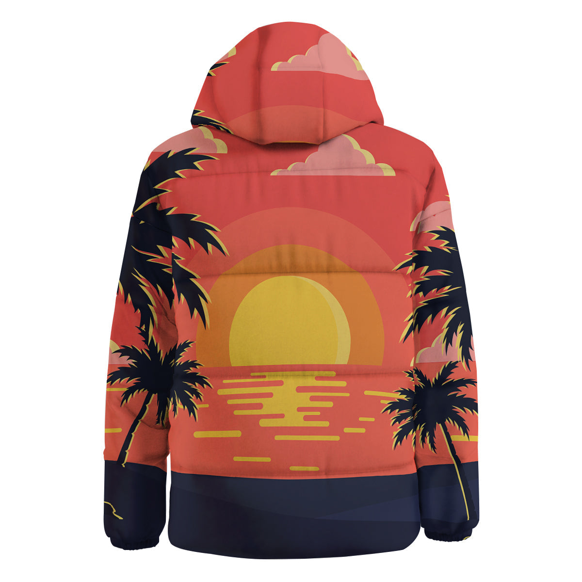 Sunset And Beach Pink Sky Print Down Jacket-grizzshop