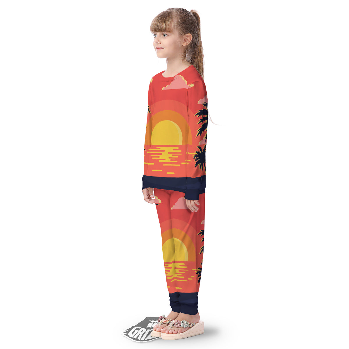 Sunset And Beach Pink Sky Print Kid's Pajamas-grizzshop