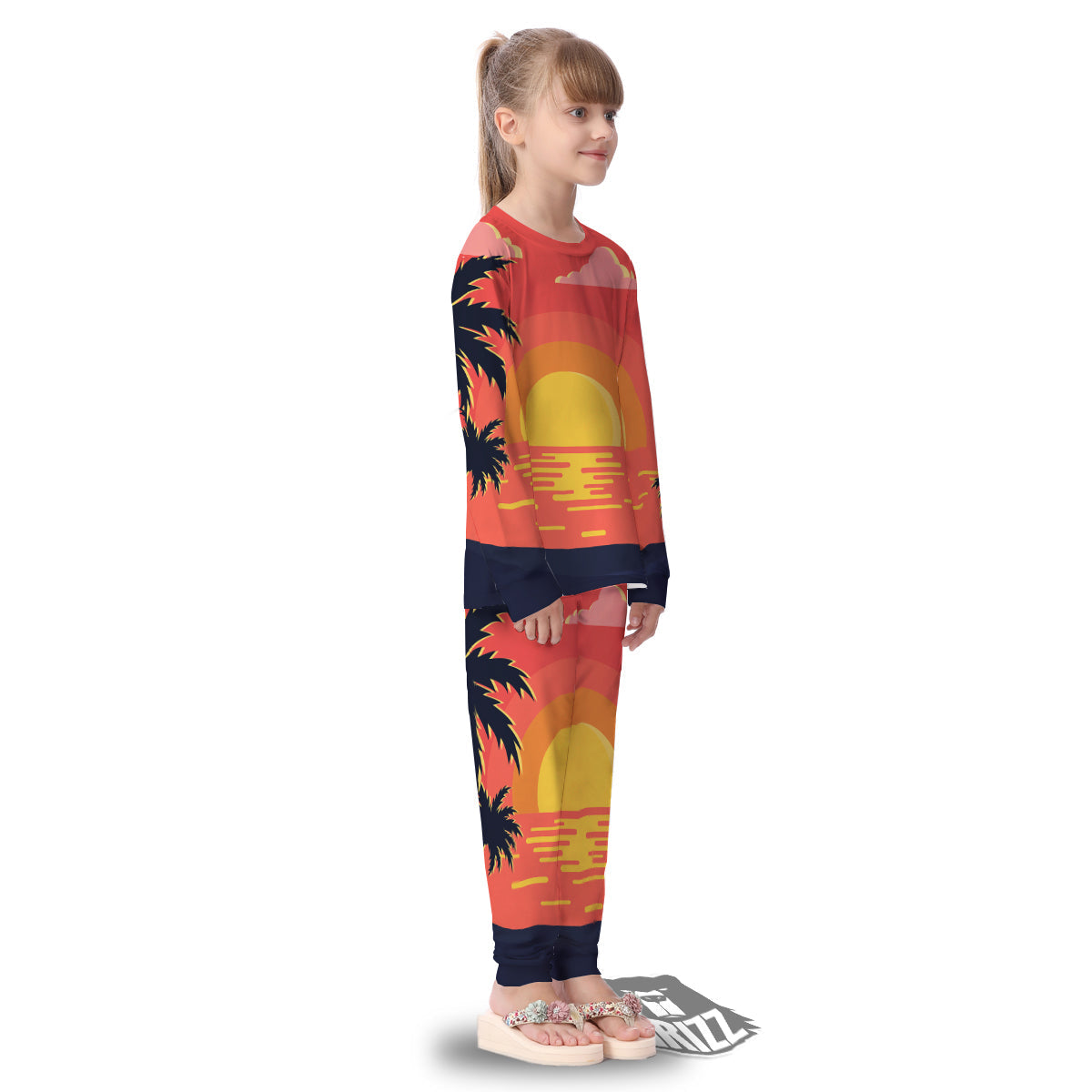 Sunset And Beach Pink Sky Print Kid's Pajamas-grizzshop