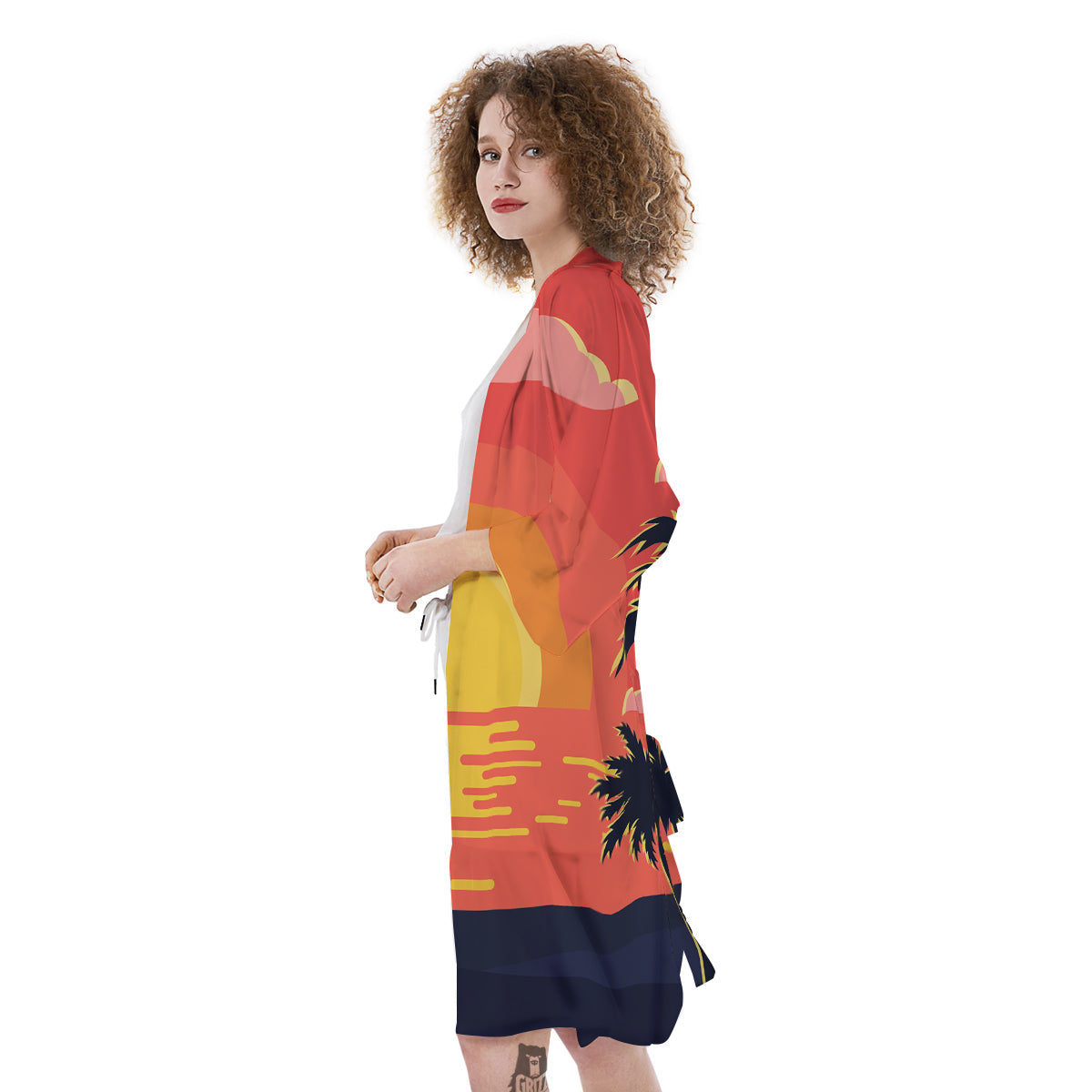 Sunset And Beach Pink Sky Print Kimono-grizzshop