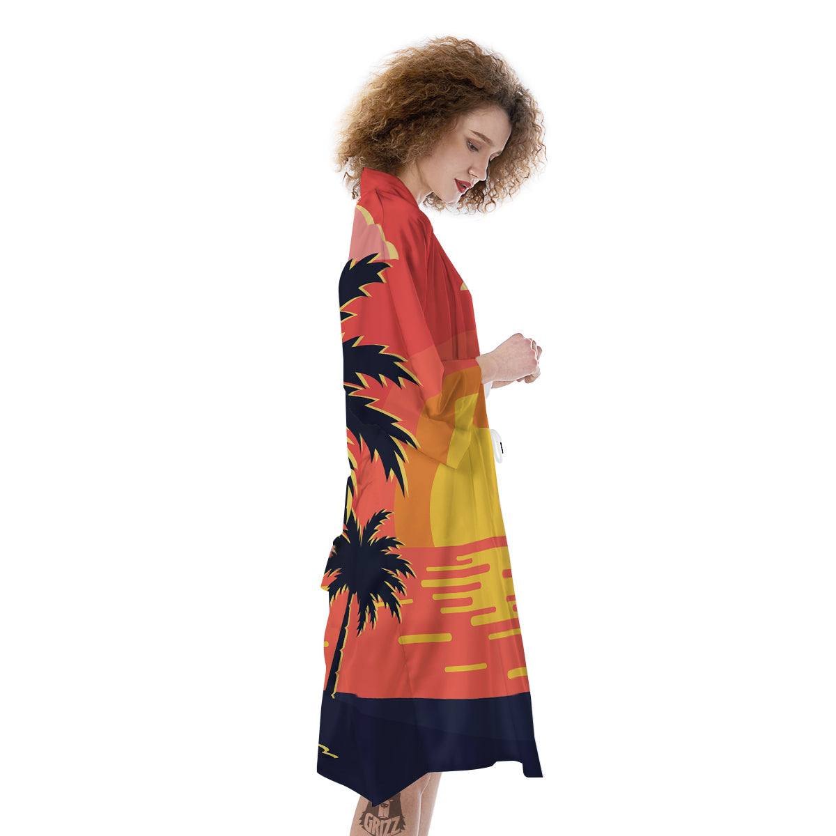 Sunset And Beach Pink Sky Print Kimono-grizzshop
