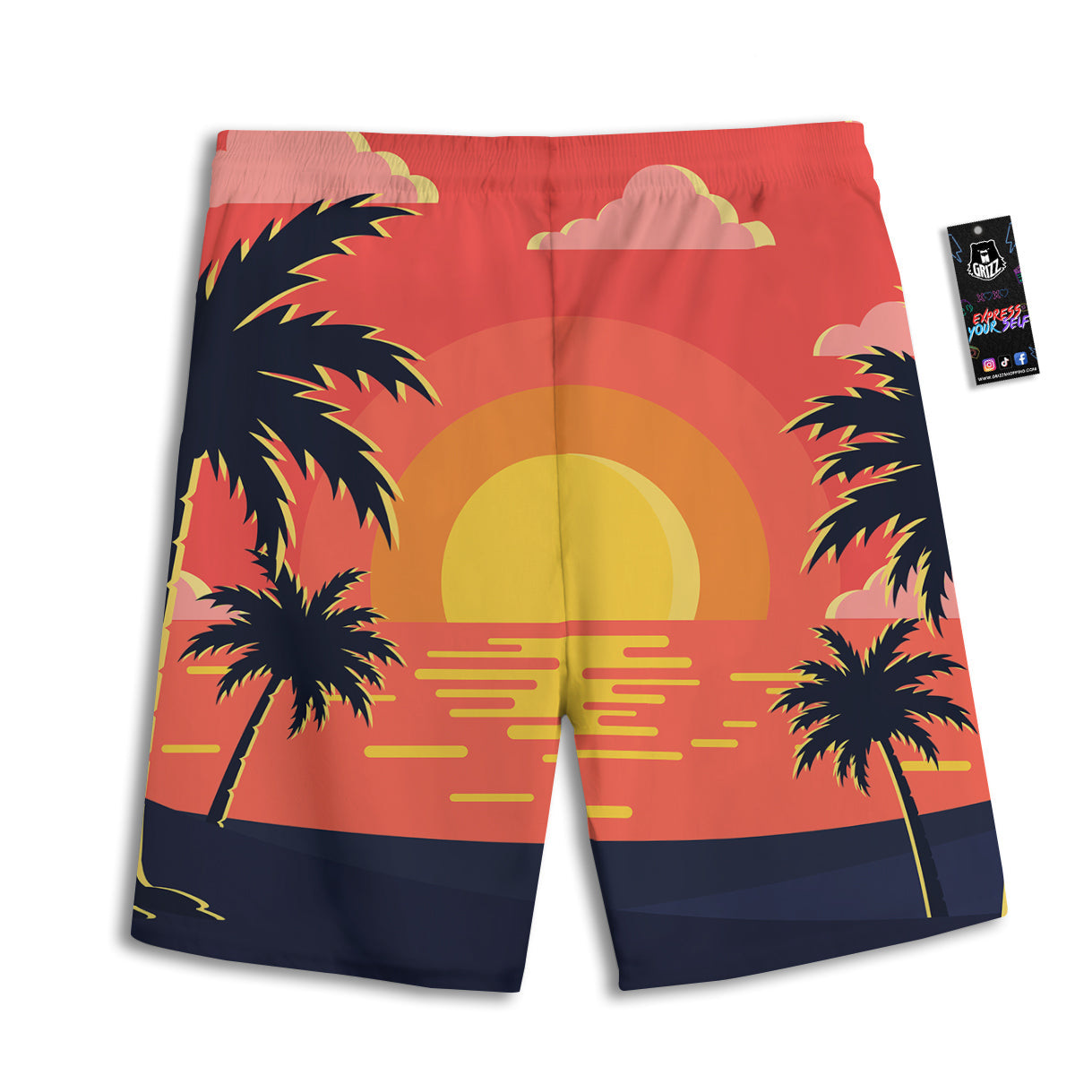 Sunset And Beach Pink Sky Print Men's Athletic Shorts