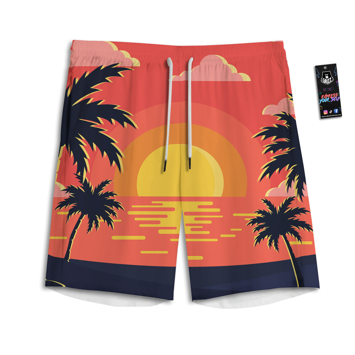 Sunset And Beach Pink Sky Print Men's Athletic Shorts