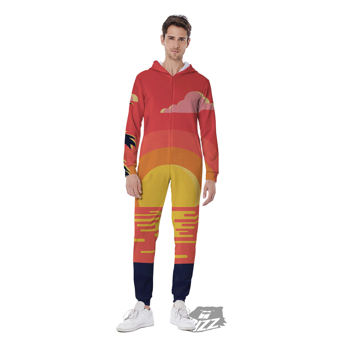 Sunset And Beach Pink Sky Print Men's Jumpsuit-grizzshop