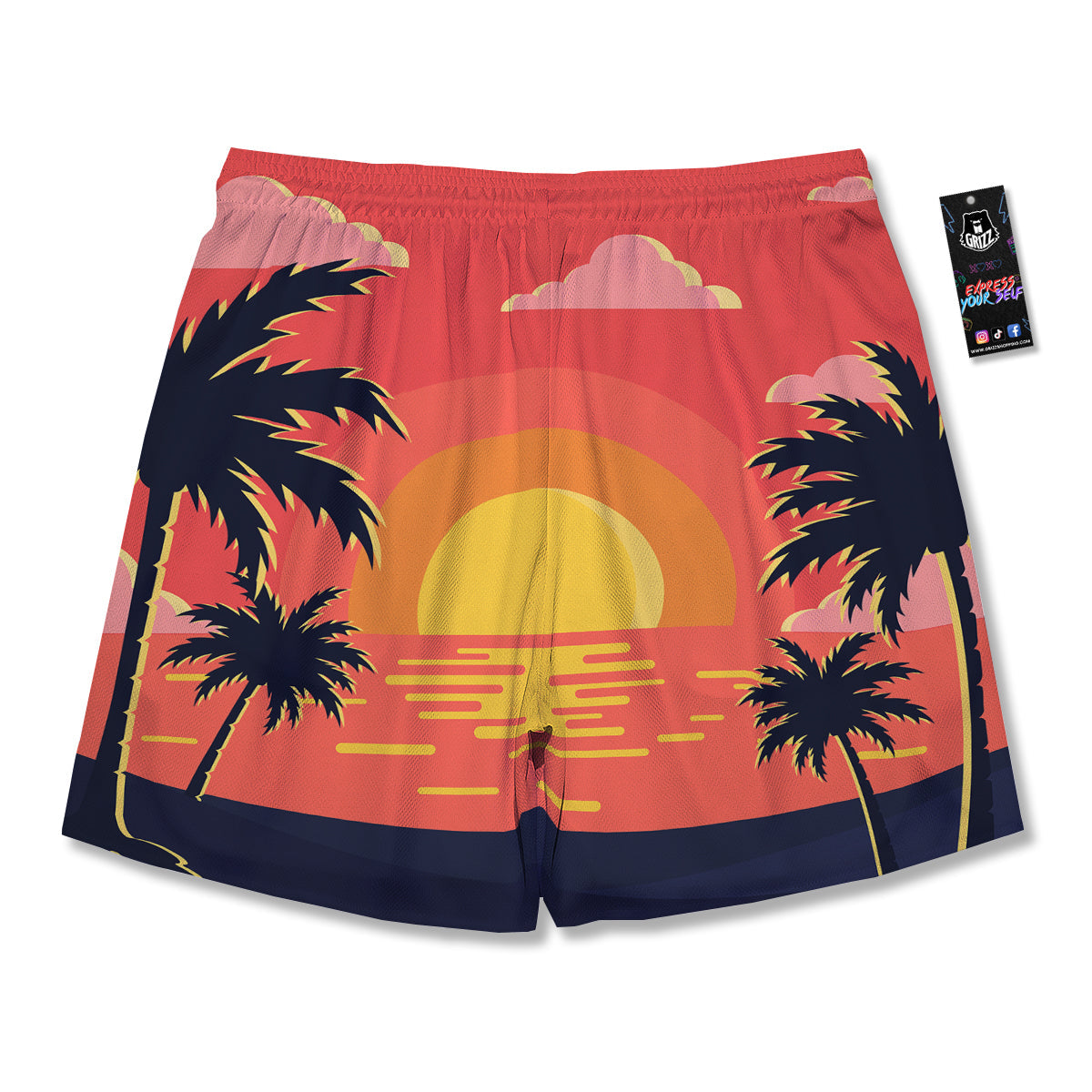 Sunset And Beach Pink Sky Print Men's Running Shorts-grizzshop