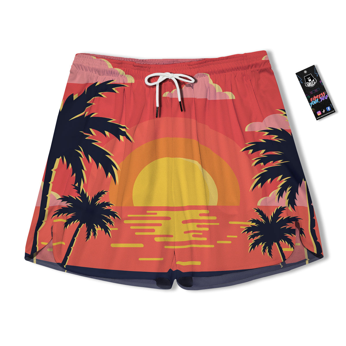 Sunset And Beach Pink Sky Print Men's Running Shorts-grizzshop