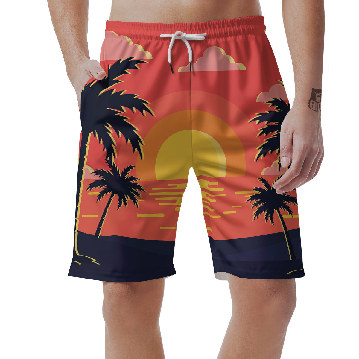 Sunset And Beach Pink Sky Print Men's Shorts-grizzshop