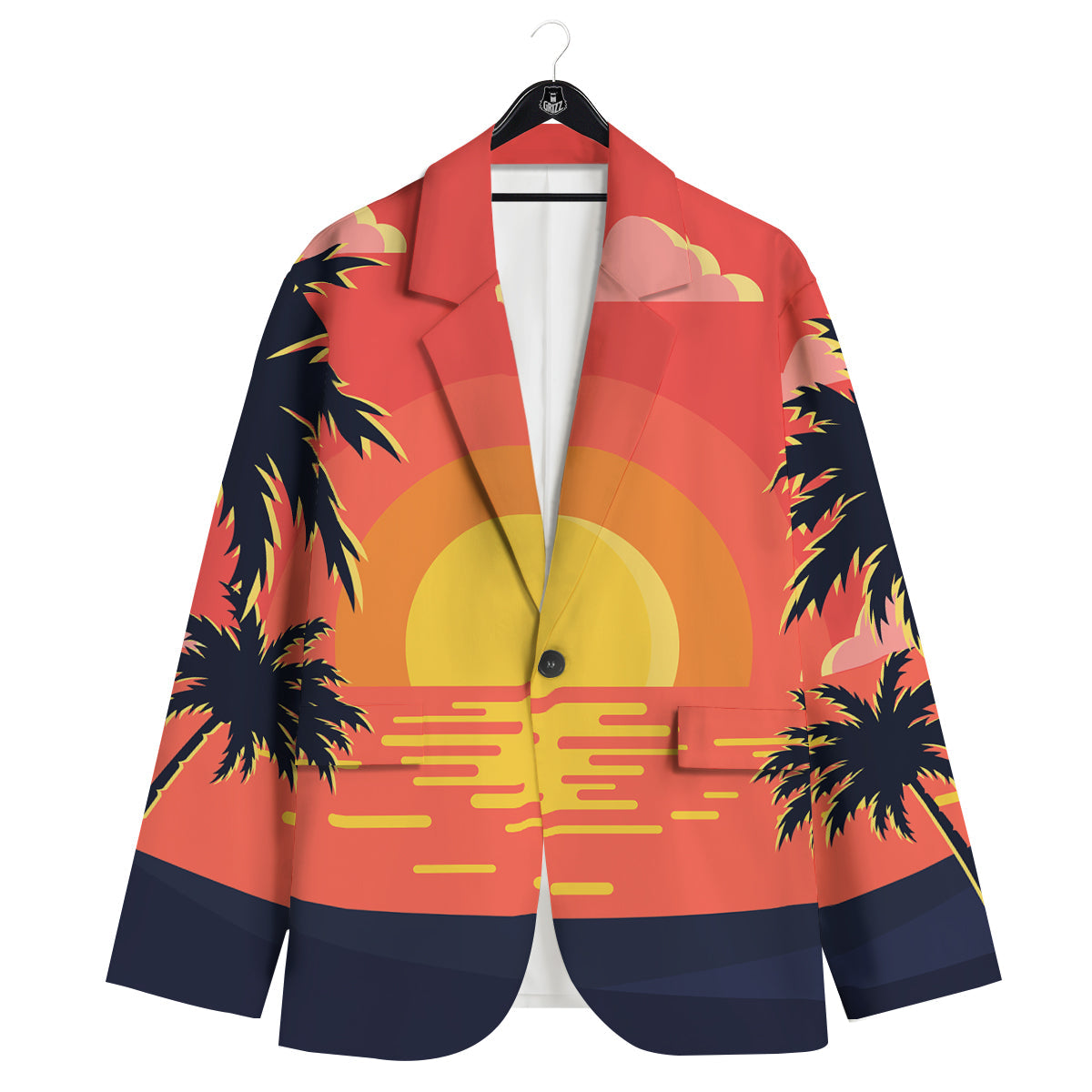 Sunset And Beach Pink Sky Print Men's Sport Coat-grizzshop