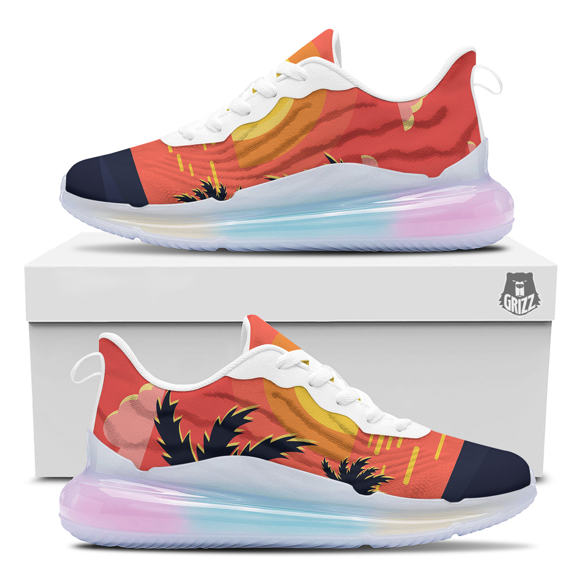 Sunset And Beach Pink Sky Print Running Sneakers-grizzshop