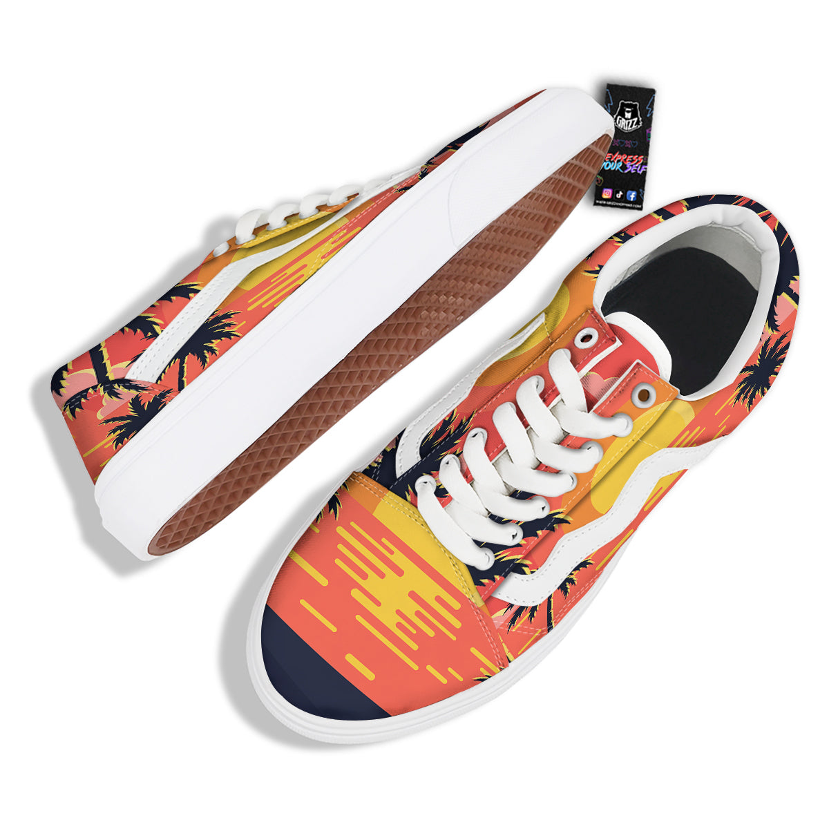 Sunset And Beach Pink Sky Print Skate Shoes-grizzshop