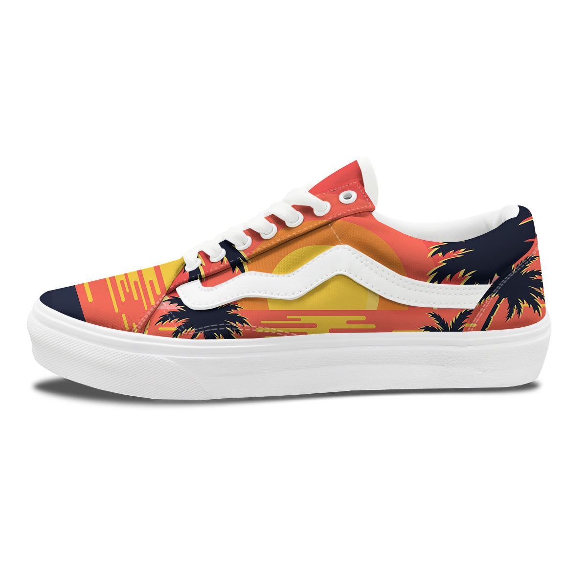 Sunset And Beach Pink Sky Print Skate Shoes-grizzshop