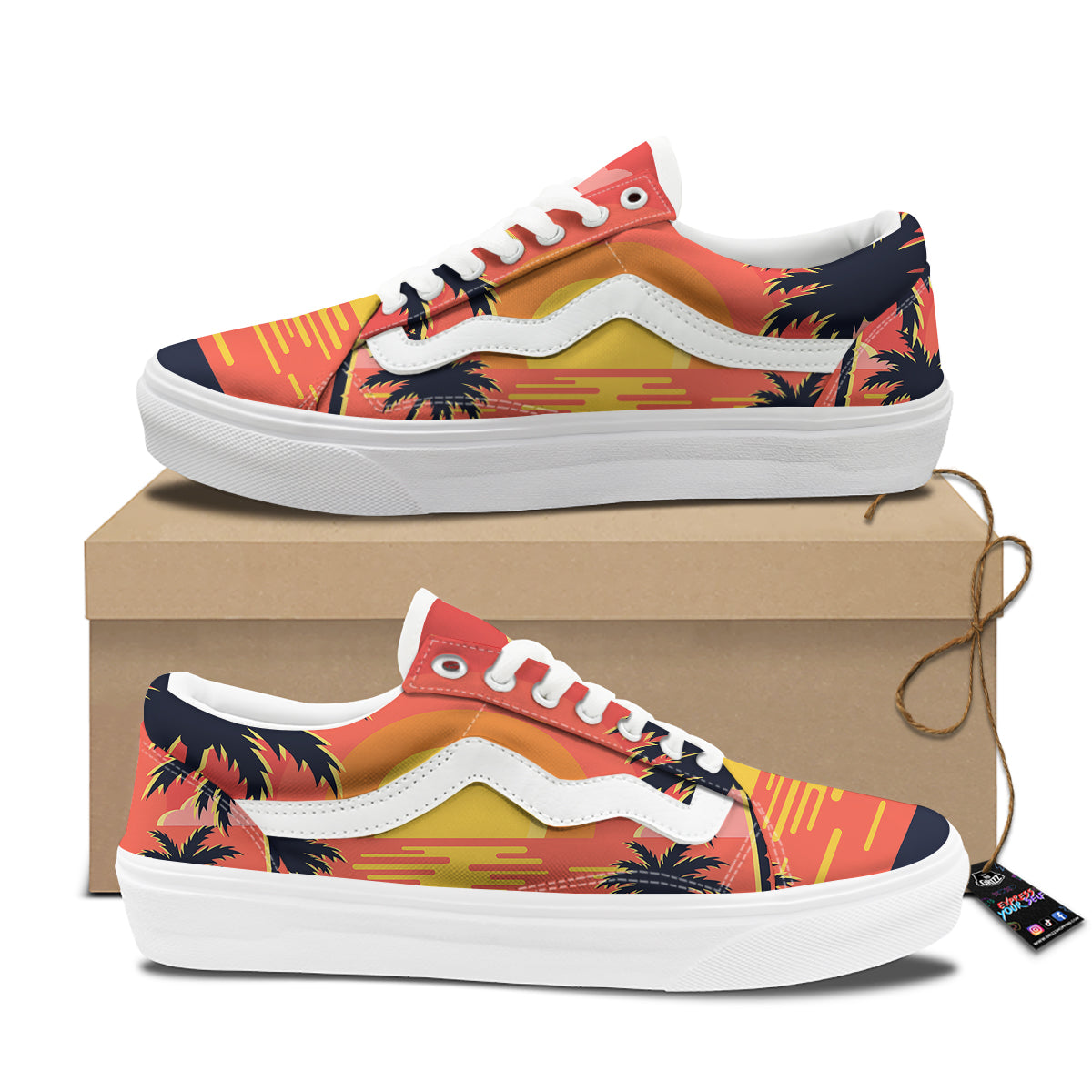 Sunset And Beach Pink Sky Print Skate Shoes-grizzshop