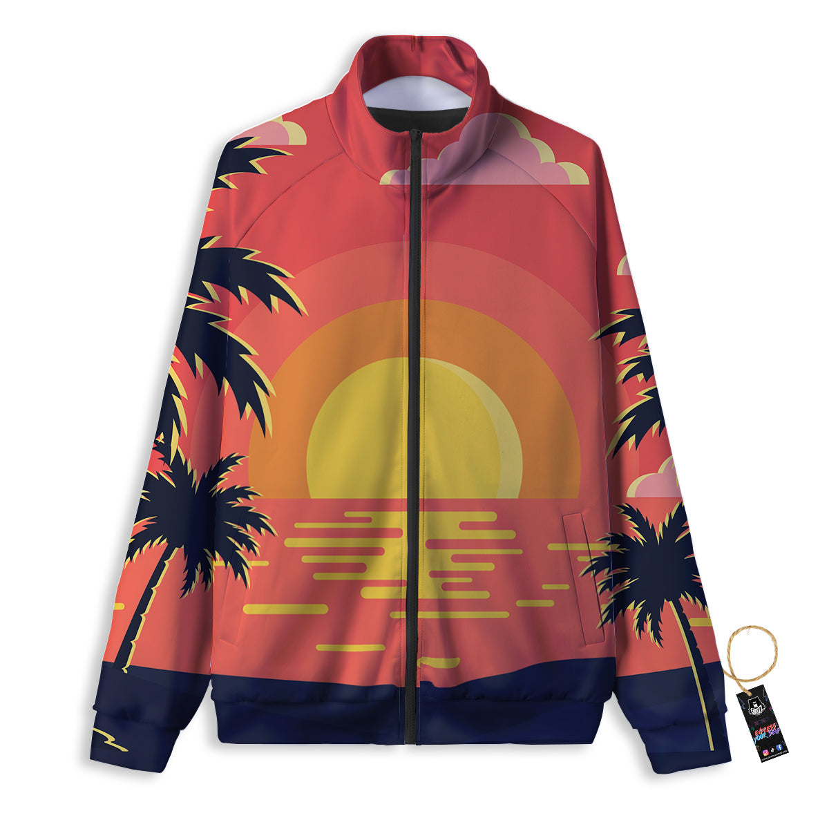 Sunset And Beach Pink Sky Print Track Jacket-grizzshop