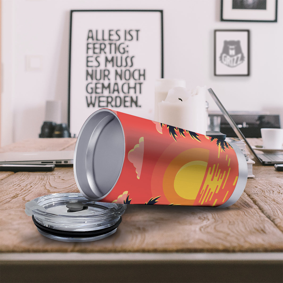 Sunset And Beach Pink Sky Print Tumbler-grizzshop