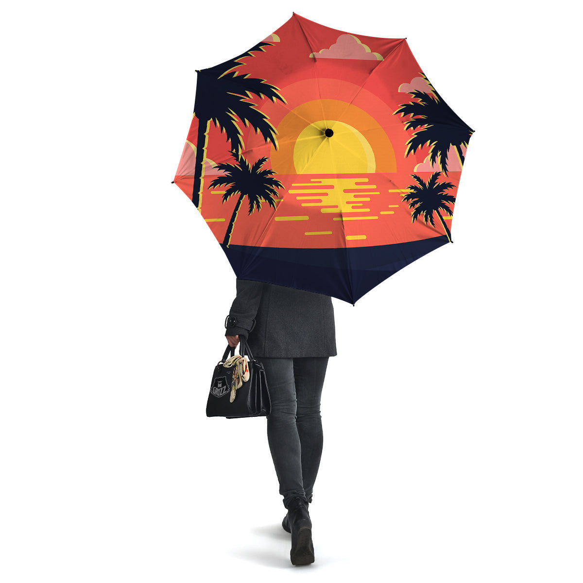 Sunset And Beach Pink Sky Print Umbrella-grizzshop