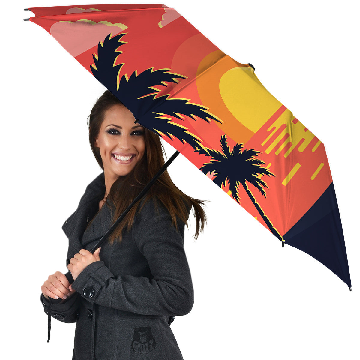 Sunset And Beach Pink Sky Print Umbrella-grizzshop