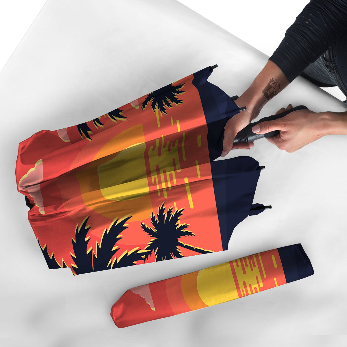 Sunset And Beach Pink Sky Print Umbrella-grizzshop