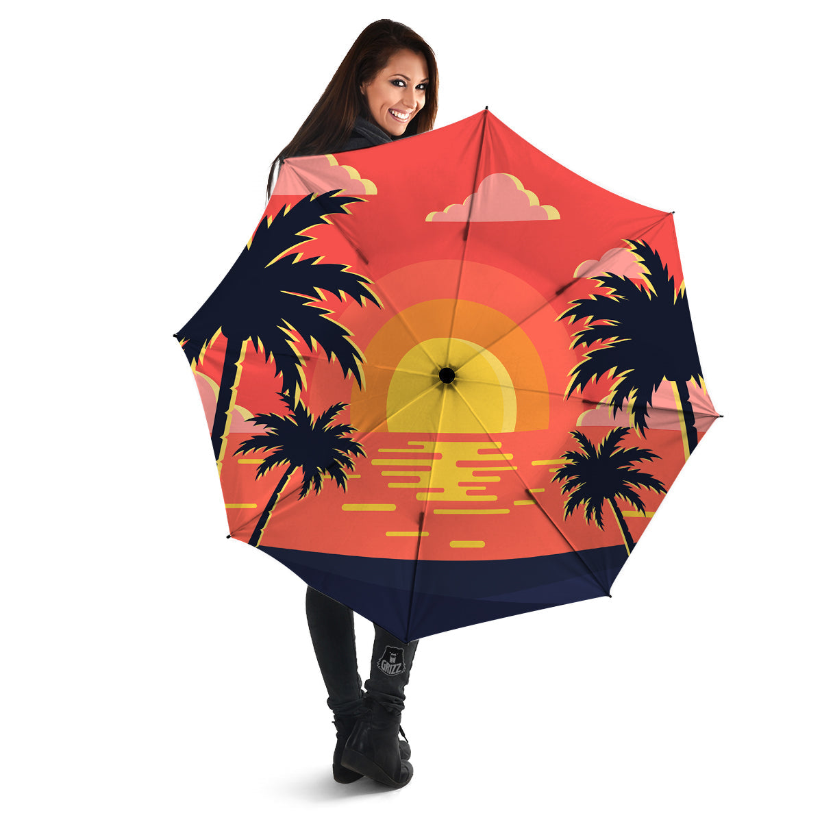 Sunset And Beach Pink Sky Print Umbrella-grizzshop