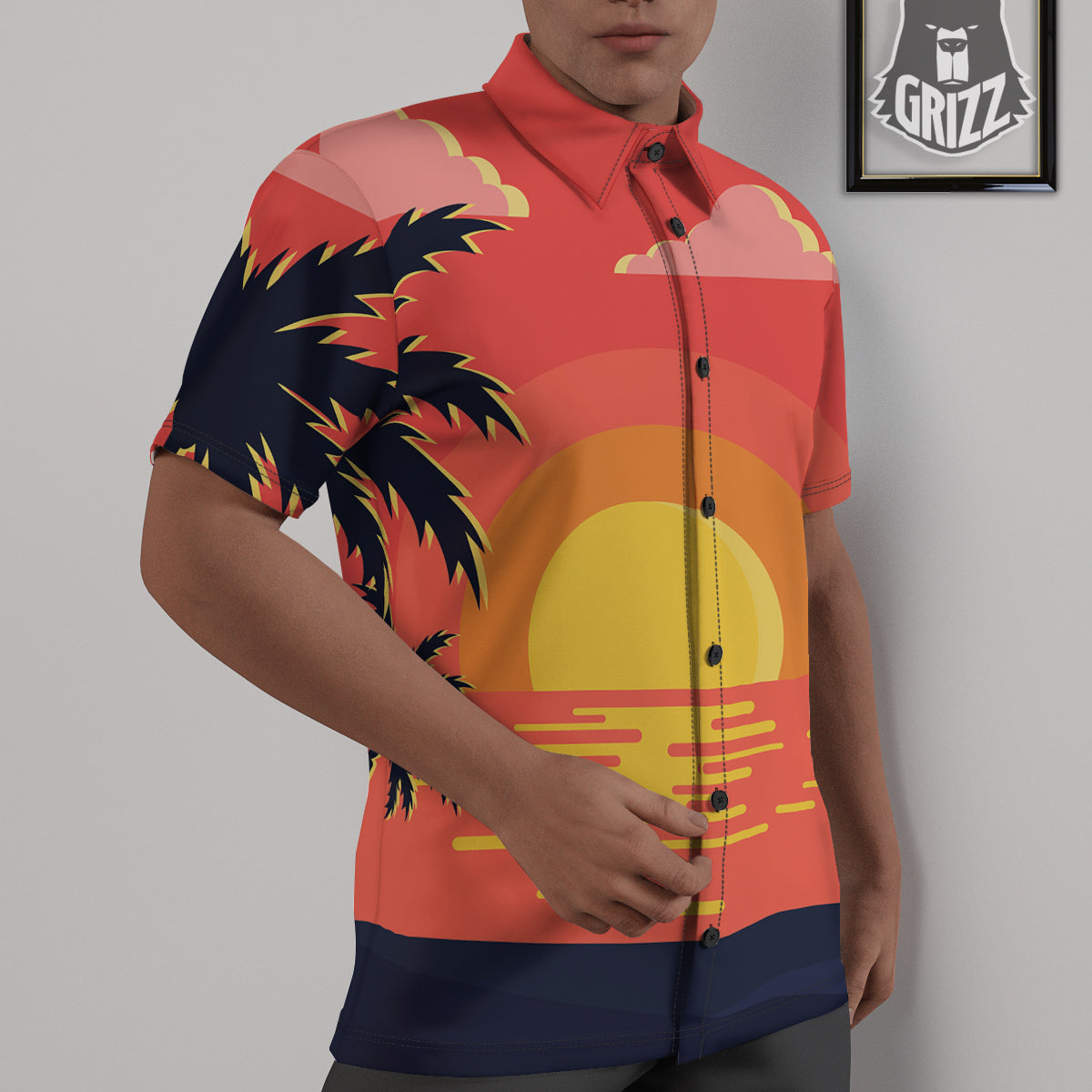 Sunset And Beach Pink Sky Print Untucked Shirts-grizzshop