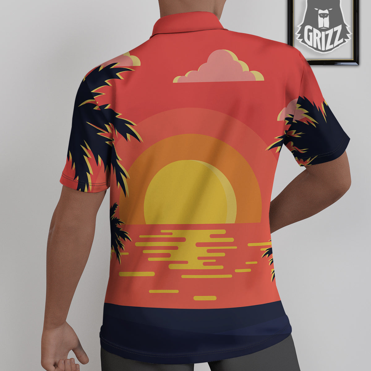 Sunset And Beach Pink Sky Print Untucked Shirts-grizzshop