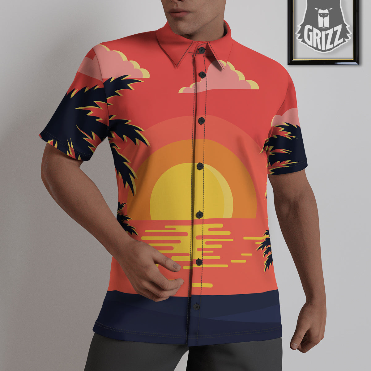 Sunset And Beach Pink Sky Print Untucked Shirts-grizzshop